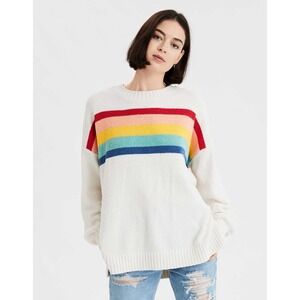 American Eagle Outfitters Rainbow  Chenille Cozy Core Sweater Oversized Cream XS